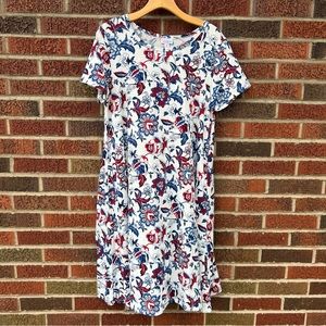 LuLaRoe White Red and Blue Paisley Short Sleeve Tee Shirt Dress